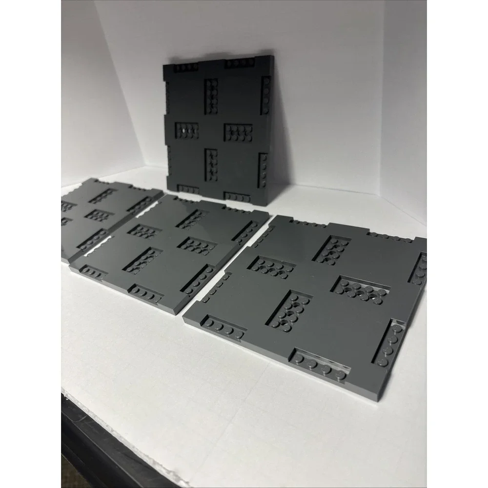 LEGO Plate 69958 PLATE 16X16X2/3, W/ 8 CUT OUT Dark Stone Grey‎ Lot Of 4
